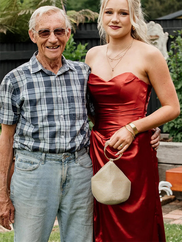 Elegant Rust Strapless Sleeveless Satin Mermaid Long Prom Party Dress,PDS11810