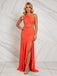 Fashion One Shoulder Satin Ruffles Side Slit Mermaid Sleeveless Long Prom Party Dress,PDS118483