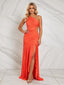 Fashion One Shoulder Satin Ruffles Side Slit Mermaid Sleeveless Long Prom Party Dress,PDS118483