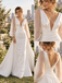 Majestic Deep V-Neck Long Sleeves Satin Overskirt Wedding Dress,WD0425