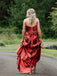 Elegant Rust Strapless Sleeveless Satin Mermaid Long Prom Party Dress,PDS11810