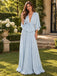 Elegant Light Blue Chiffon Deep V Pleated Floor Length Bridesmaid Dress,PDS118807