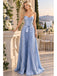 Elegant Dusty Blue Strapless Pleated Satin A-Line Prom Gown,PDS118539