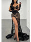 Black Sexy Sweetheart Side Slit Mermaid Floor Length Prom Dress,PDS11602