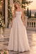 Elegant Spaghetti Strap Floral Lace A-Line Long Wedding Guest Dress,PDS118639