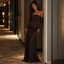 Luxury Brown Beaded Tulle Strapless Long Sleeve Mermaid Corset Prom Dress,PDS118780