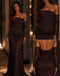 Luxury Brown Beaded Tulle Strapless Long Sleeve Mermaid Corset Prom Dress,PDS118780