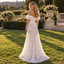 Romantic Off Shoulder Lace Corset Tiered Tulle Wedding Gown With Bow Detail, WD0398