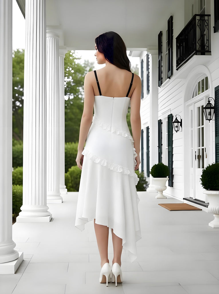 Black Bowknot Spaghetti Straps Ruffles Chiffon Sleeveless Sheath Long Prom Party Dress,PDS11826