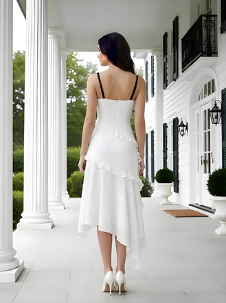 Black Bowknot Spaghetti Straps Ruffles Chiffon Sleeveless Sheath Long Prom Party Dress,PDS11826
