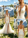 Sexy Deep V-Neck Sleeveles Side Slit Satin Mermaid Floor Length Wedding Dresses, WD0362