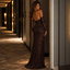 Luxury Brown Beaded Tulle Strapless Long Sleeve Mermaid Corset Prom Dress,PDS118780