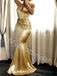 Gold Sexy V-neck Sleeveless Mermaid Long Prom Dress,PDS1112
