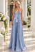 Elegant Dusty Blue Strapless Pleated Satin A-Line Prom Gown,PDS118539