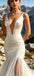 Sexy Deep V-Neck Sleeveles Side Slit Satin Mermaid Floor Length Wedding Dresses, WD0362