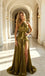 Sparkly Pleats Halter Side Slit Sleeveless A-Line Metallic Long Prom Party Dress,PDS118519