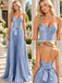 Elegant Dusty Blue Strapless Pleated Satin A-Line Prom Gown,PDS118539
