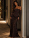 Luxury Brown Beaded Tulle Strapless Long Sleeve Mermaid Corset Prom Dress,PDS118780