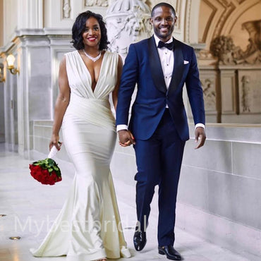 Elegant V-neck Sleeveless Simple Long Mermaid Bridesmaid Dressess, BDS0298