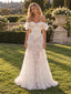 Romantic Off Shoulder Lace Corset Tiered Tulle Wedding Gown With Bow Detail, WD0398
