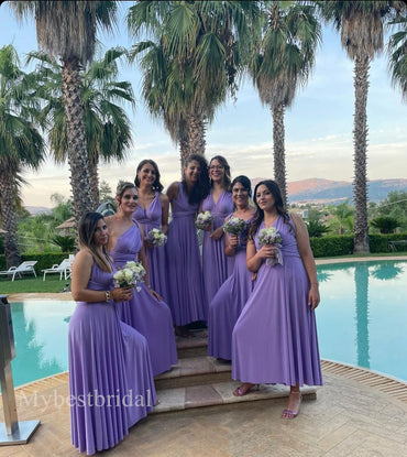 Mismatched Elegant V-neck Sleeveless A-line Bridesmaid Dressess, BDS0341