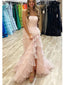 Pretty Strapless High Low Sleeveless Side Slit A-Line Long Prom Party Dress,PDS11813