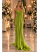 Lime Green Flowy Chiffon Spaghetti Strap Ruched Long Evening Dress,PDS118566