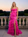 Stunning Sweetheart Satin Ruffles Side Slit Mermaid Sleeveless Long Prom Party Dress,PDS118484