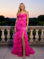Stunning Sweetheart Satin Ruffles Side Slit Mermaid Sleeveless Long Prom Party Dress,PDS118484