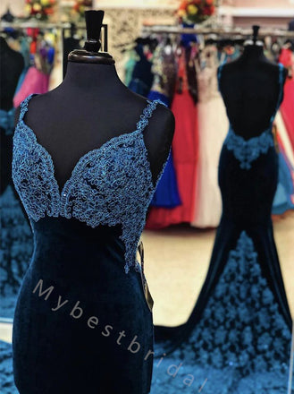 Sexy V-neck Sleeveless Spaghetti Straps Mermaid Long Prom Dress,PDS11513