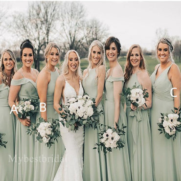 Mismatched Elegant Off shoulder Sleeveless A-line Bridesmaid  Dressess, BDS0358