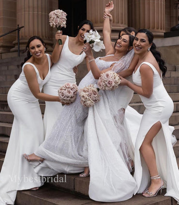 Elegant Scoop Sleeveless Side slit  Mermaid Bridesmaid Dressess, BDS0346