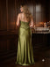 Luxury Beaded Lace Corset Satin Spaghetti Strap High Slit Mermaid Long Prom Dress,PDS118727