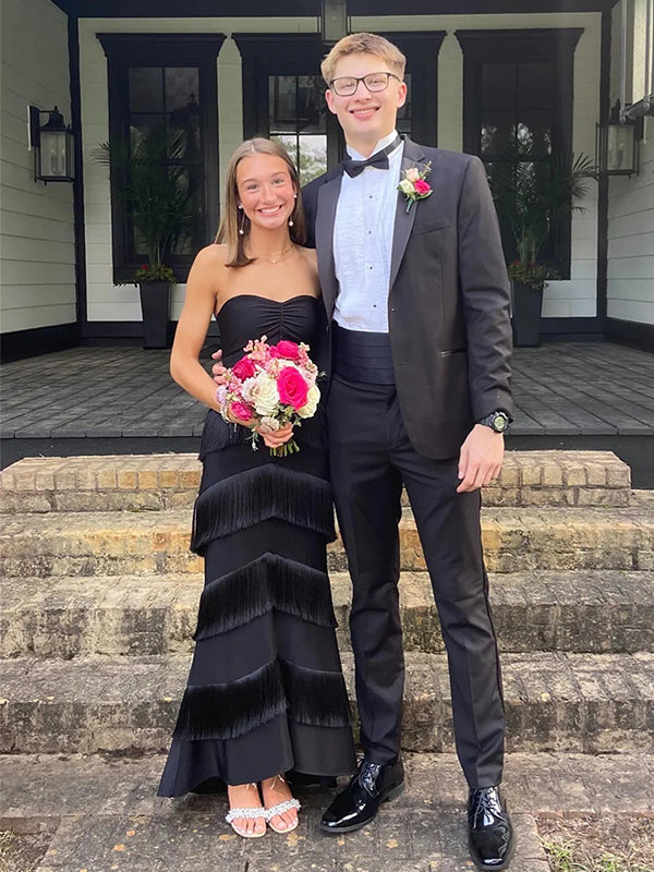 Elegant Black Sweetheart  Sleeveless Tassel Mermid Long Prom Party Dress,PDS11800