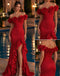 Luxury Pink Satin Off Shoulder 3D Floral Ruffle Slit Mermaid Long Evening Dress,PDS118779