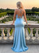 Sexy V-Neck Satin Ruched Side Slit Mermaid Sleeveless Long Prom Party Dress,PDS118485
