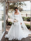 Elegant Squaer Long Sleeves A-line Floor Length Wedding Dresses, WDY0358