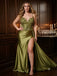 Luxury Beaded Lace Corset Satin Spaghetti Strap High Slit Mermaid Long Prom Dress,PDS118727