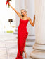 Sexy Red Strapless Floral Side Slit Mermid Long Prom Party Dress,PDS11799