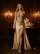 Elegant Sheer Beaded Bodice Satin Wrap High Slit Formal Evening Gown,PDS118728