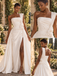 Elegant One Shoulder Draped Side Slit Satin Bridal Gown with 3D Floral,WD0428