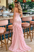 Pink Shimmer Strapless Ruffle High Slit Mermaid Evening Dress,PDS118569