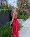 Red Spaghetti Straps Sleeveless Side Slit Mermaid Floor Length Prom Dress,PDS11653