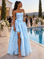 Elegant Satin Strapless Bow High Low Slit Long Evening Party Dress,PDS118669