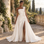 Elegant One Shoulder Draped Side Slit Satin Bridal Gown with 3D Floral,WD0428