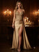 Elegant Sheer Beaded Bodice Satin Wrap High Slit Formal Evening Gown,PDS118728