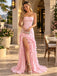 Pink Shimmer Strapless Ruffle High Slit Mermaid Evening Dress,PDS118569