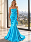 Glam Satin Strapless Ruched Bow Mermaid Long Formal Dress,PDS118670