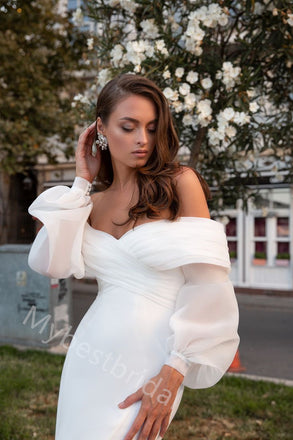 Elegant Off Shoulder Mermaid Simple Floor Length Wedding Dresses, WDY0355