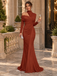 Glam Terracotta Jersey Halter Off Shoulder Long Sleeve Mermaid Formal Dress,PDS118777